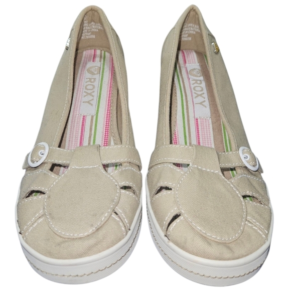 NWOT Y2K Roxy Canvas Closed Toe Wedge Heel Shoes - Picture 2 of 5